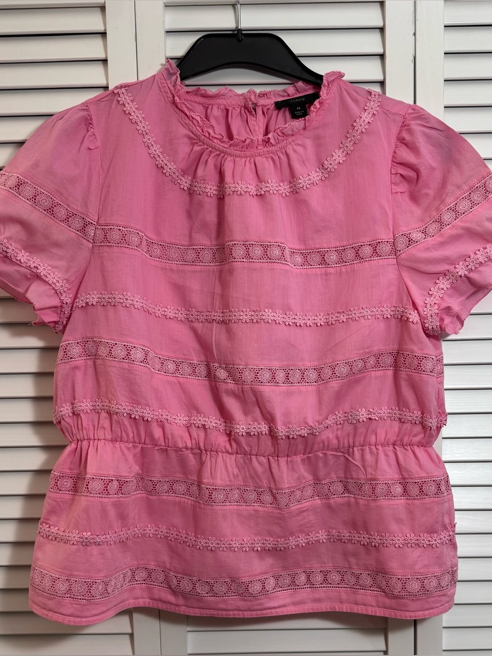 J. Crew Size M Daisy-Chain Lace Peplum Top Bubble Gum Pink